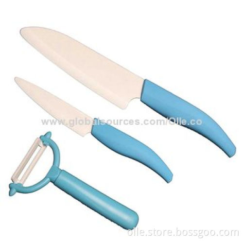 Colorful Handle Ceramic Knife Set with Peeler
